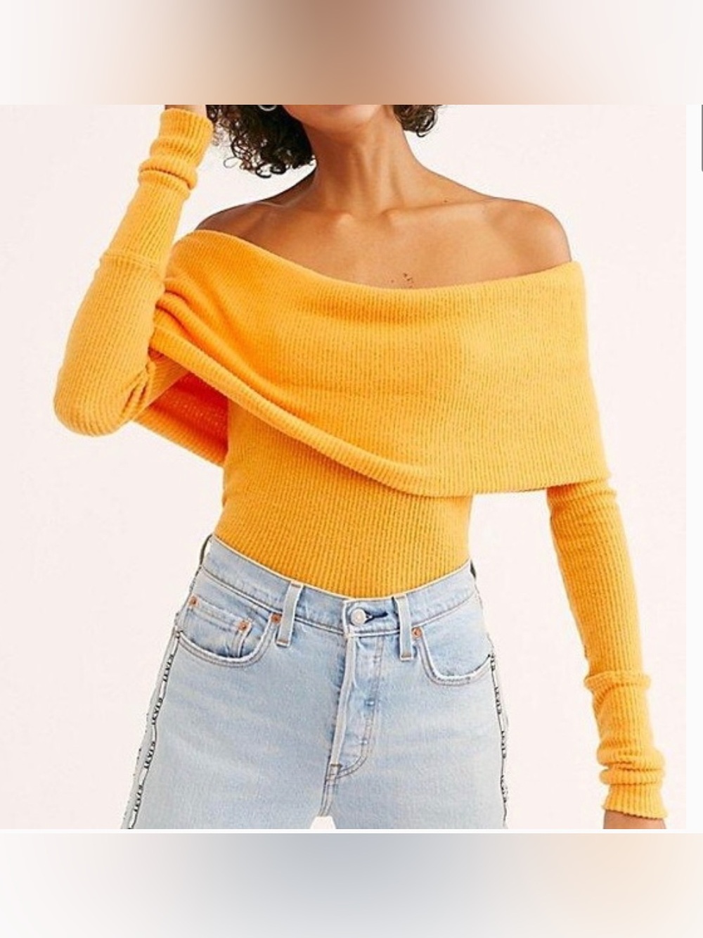 Free People NWT We The Free Snowbunny Off Shoulder Top Tangerine Orange Size S